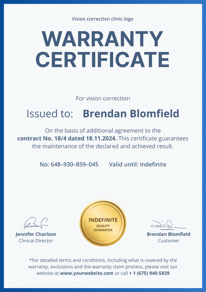 Simple and framed warranty certificate template portrait