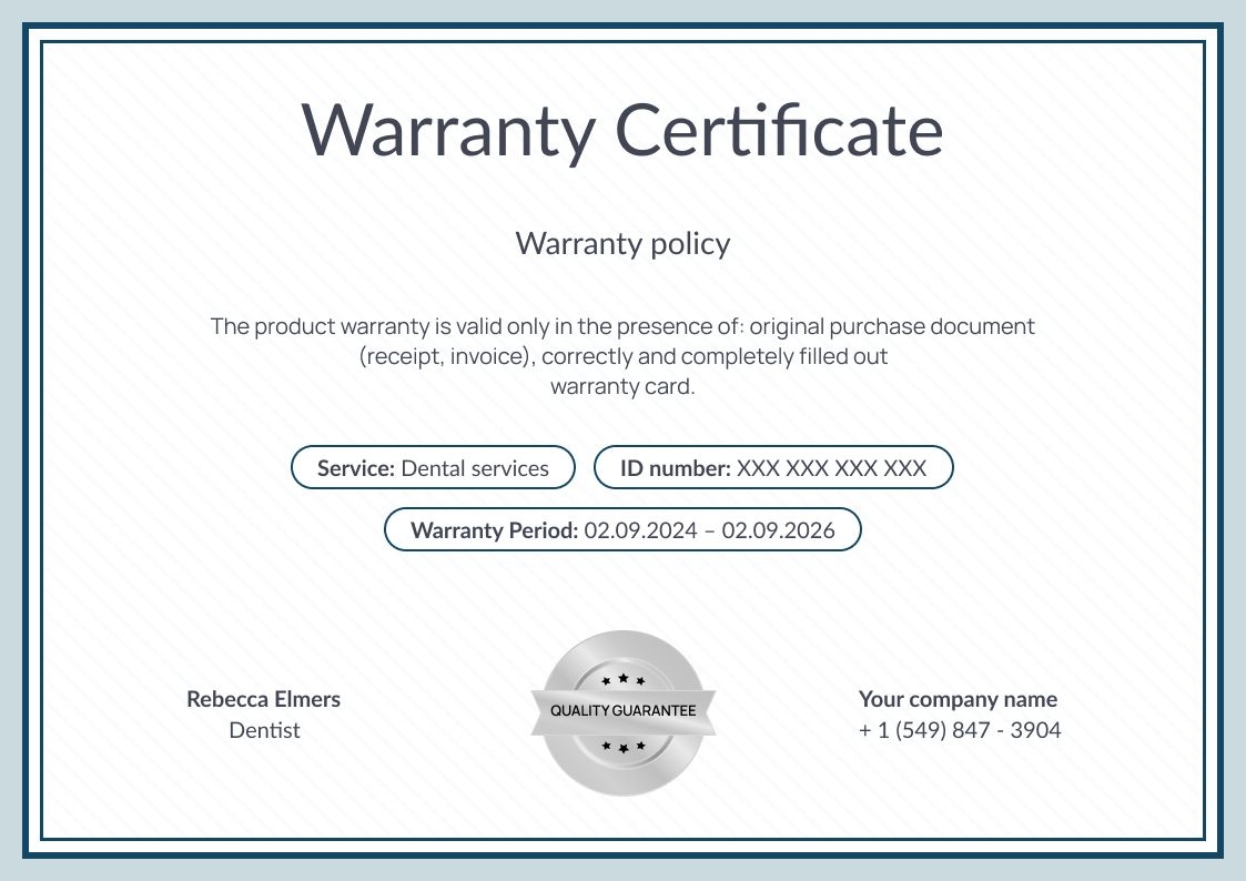 Professional and simple warranty certificate template landscape