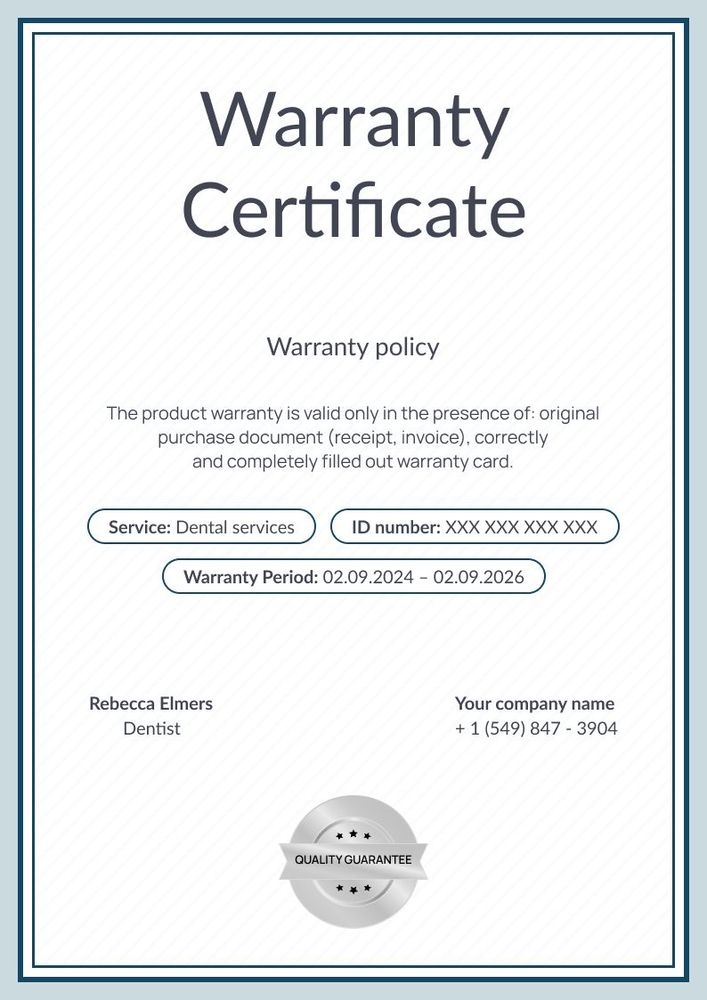 Professional and simple warranty certificate template portrait