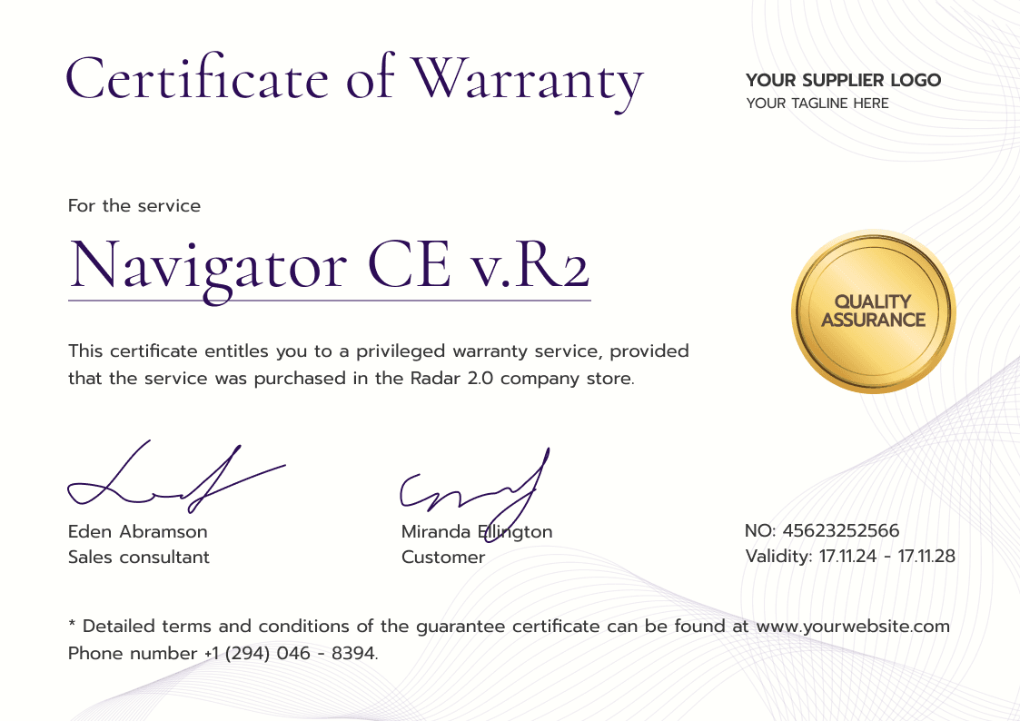 Professional and polished warranty certificate template landscape