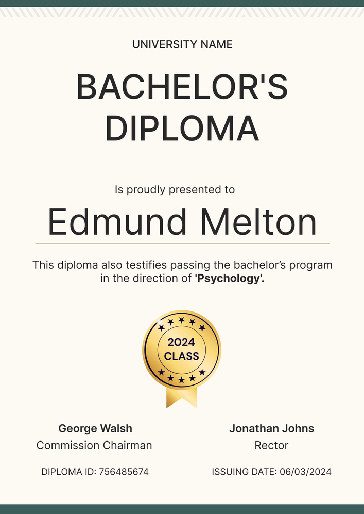 Academic and professional diploma template portrait
