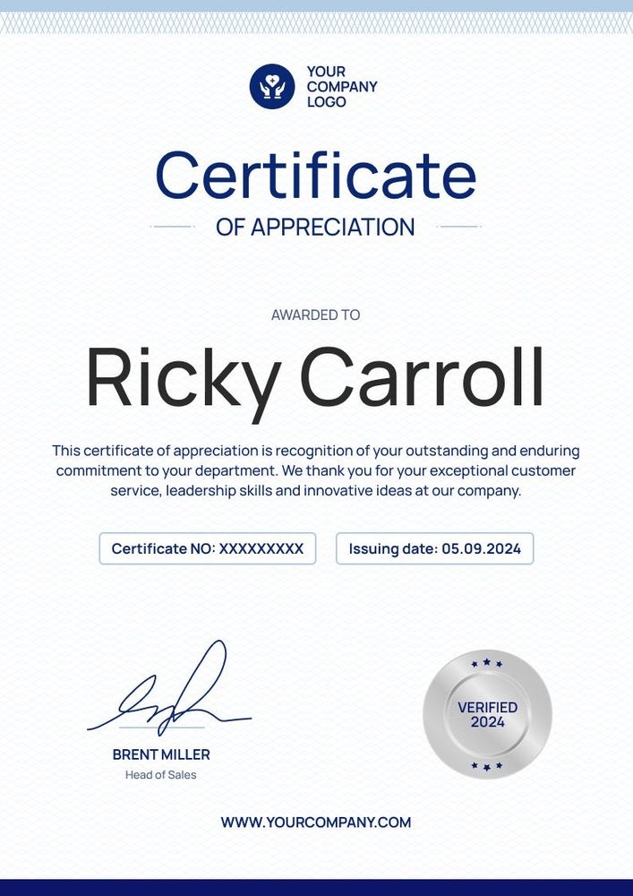 Editable and professional certificate of appreciation template portrait