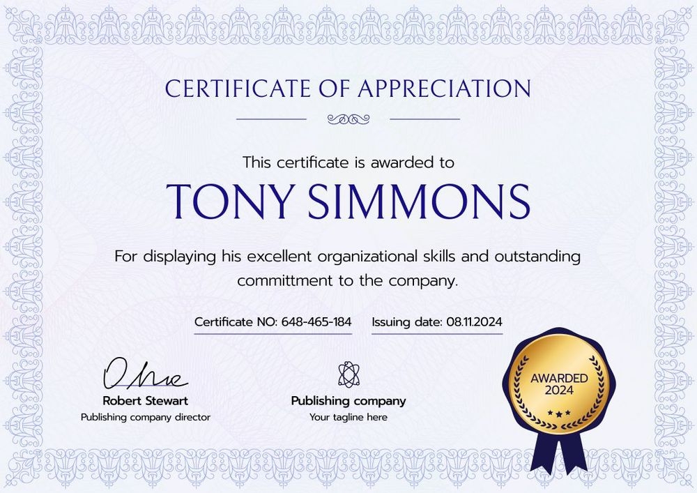 Fancy and professional certificate of appreciation template landscape