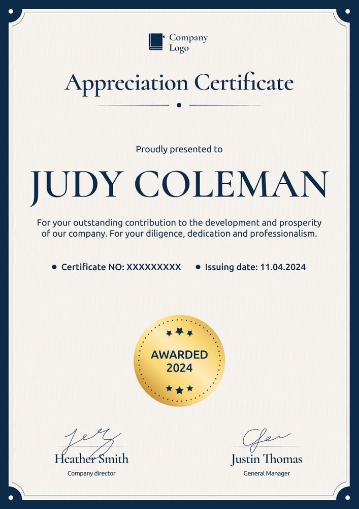 Basic and professional certificate of appreciation template portrait