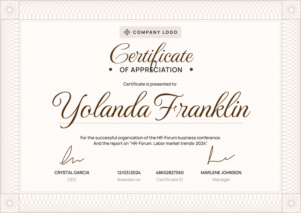 Elegant and professional certificate of appreciation template landscape