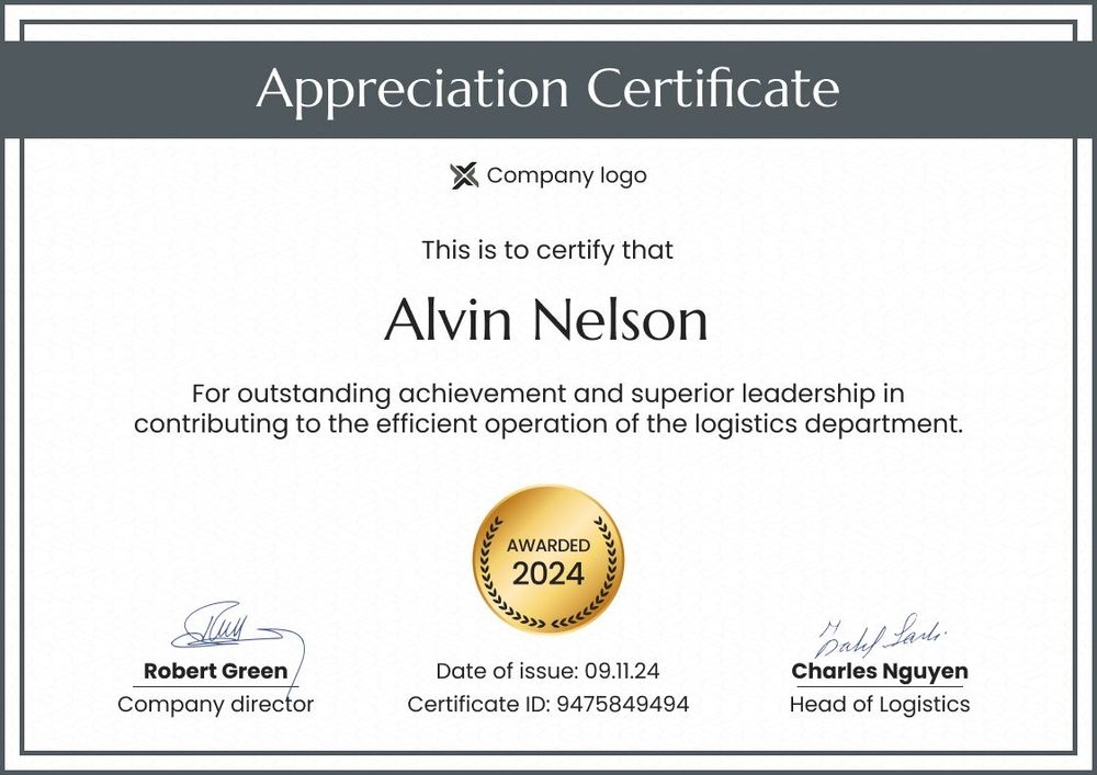 Minimalistic and professional certificate of appreciation landscape