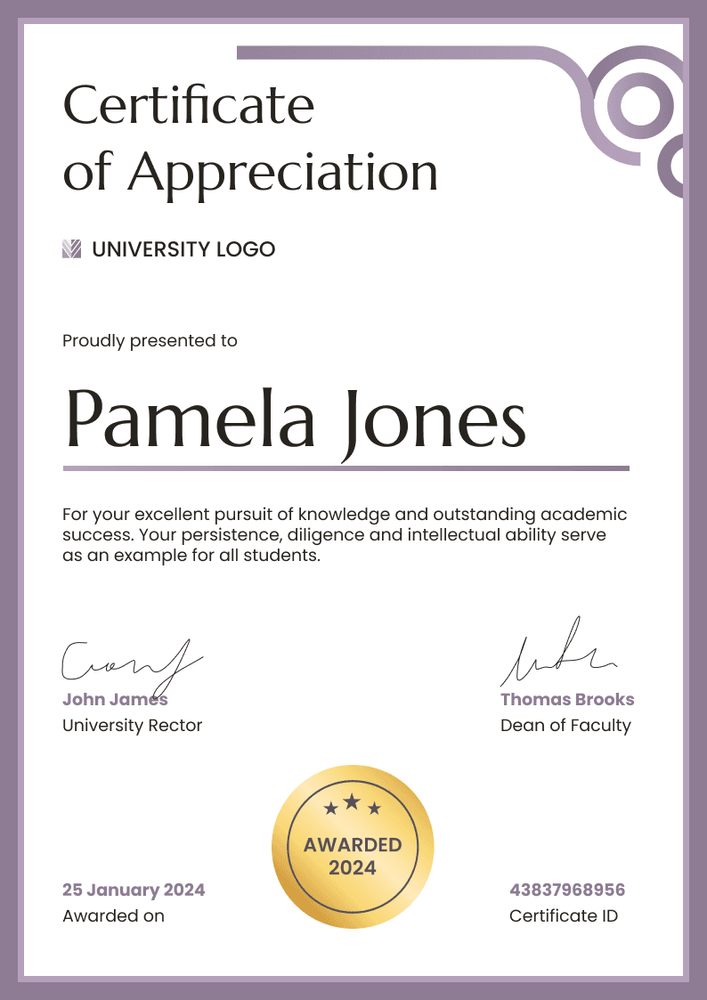 Safe and professional appreciation certificate template portrait