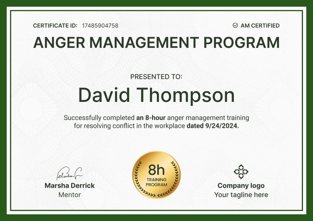 Bold and formal anger management certificate template landscape