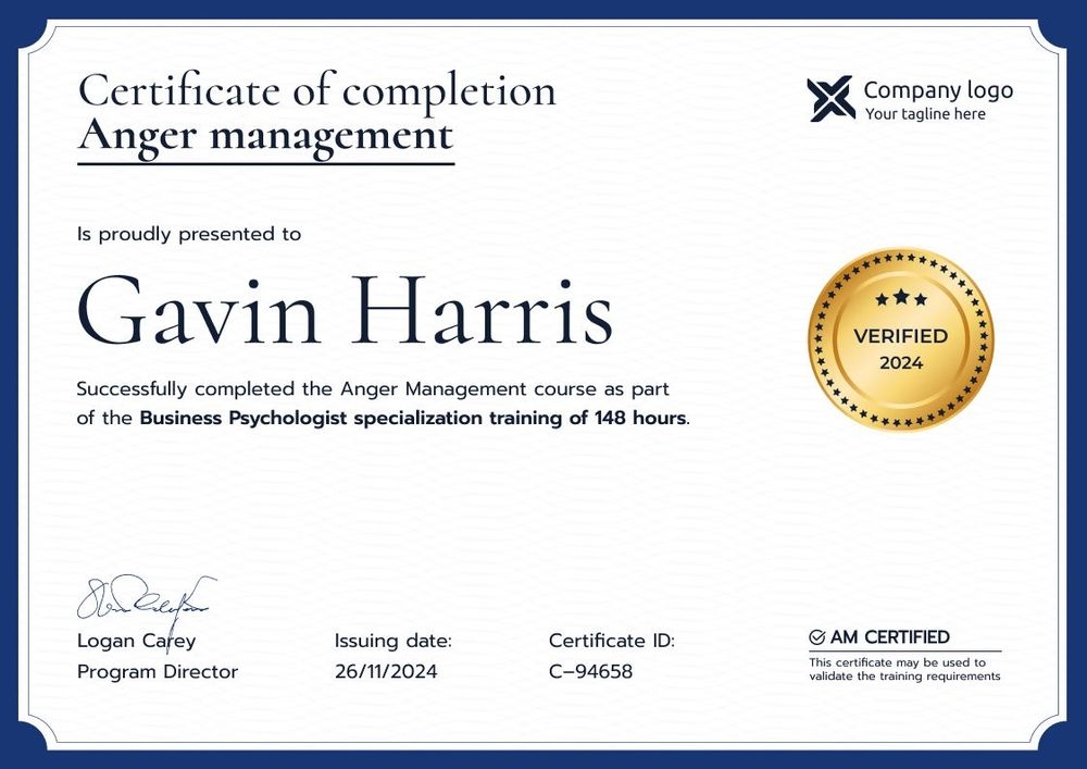 Minimalistic and formal anger management certificate template landscape