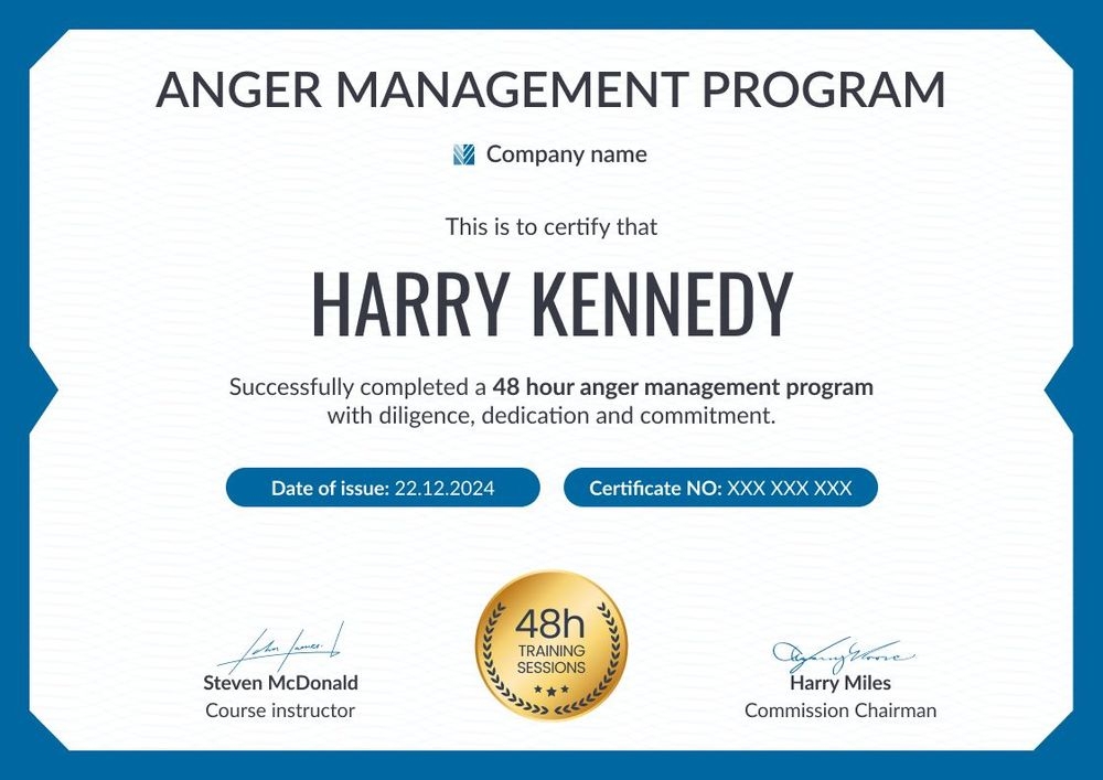 Bright and professional anger management certificate template landscape