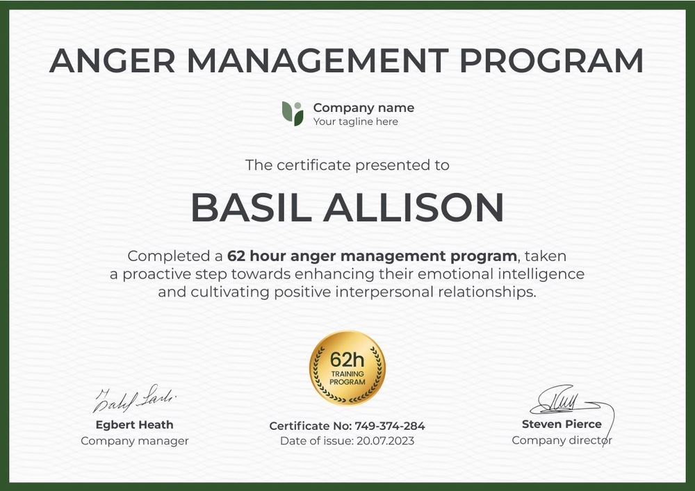 Plain and professional anger management certificate template landscape