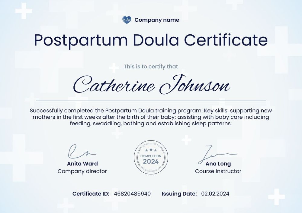 Clinical and professional doula certificate template landscape