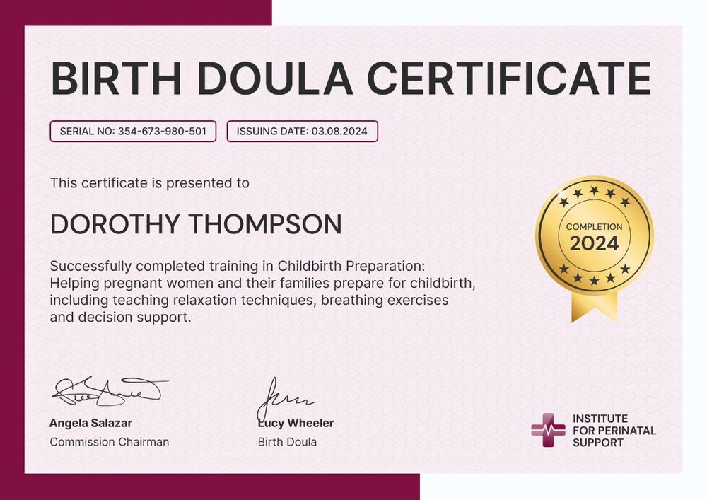 Contemporary and professional doula certificate template landscape