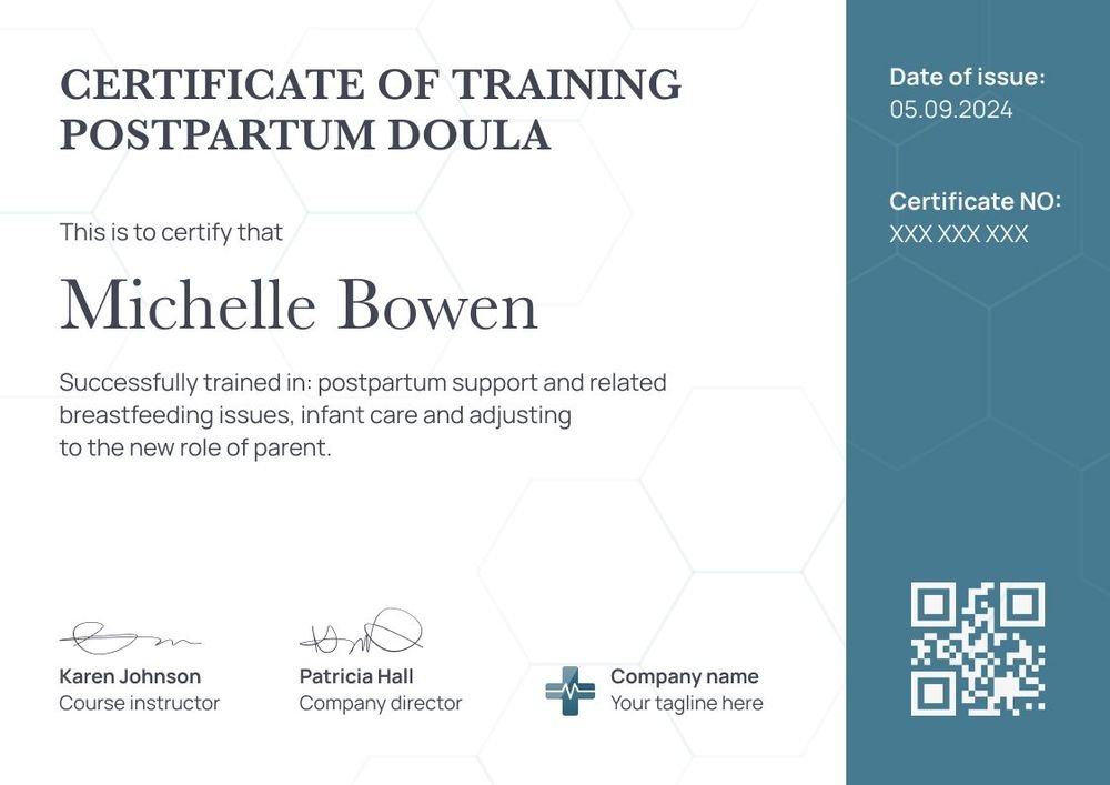 Minimalistic and professional doula certificate template landscape
