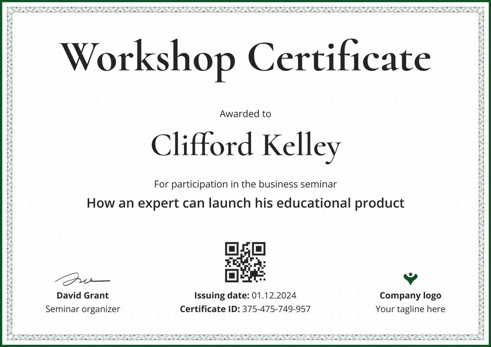 Simple and professional workshop certificate template landscape
