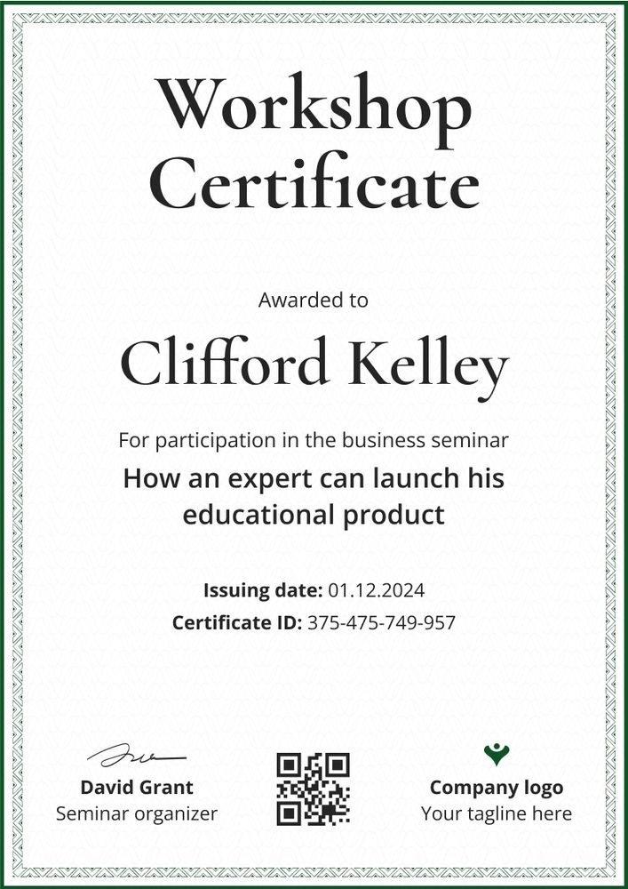 Simple and professional workshop certificate template portrait