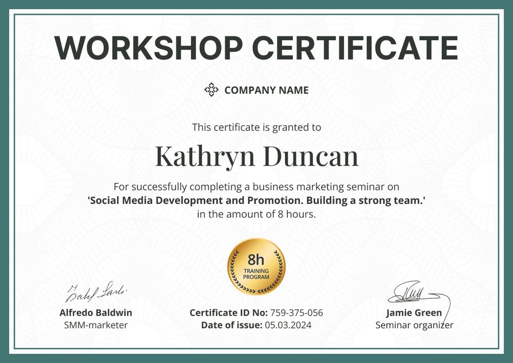 Flexible and professional workshop certificate template landscape