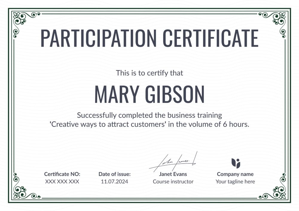 Traditional and professional workshop certificate template landscape