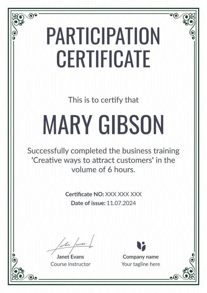 Traditional and professional workshop certificate template portrait