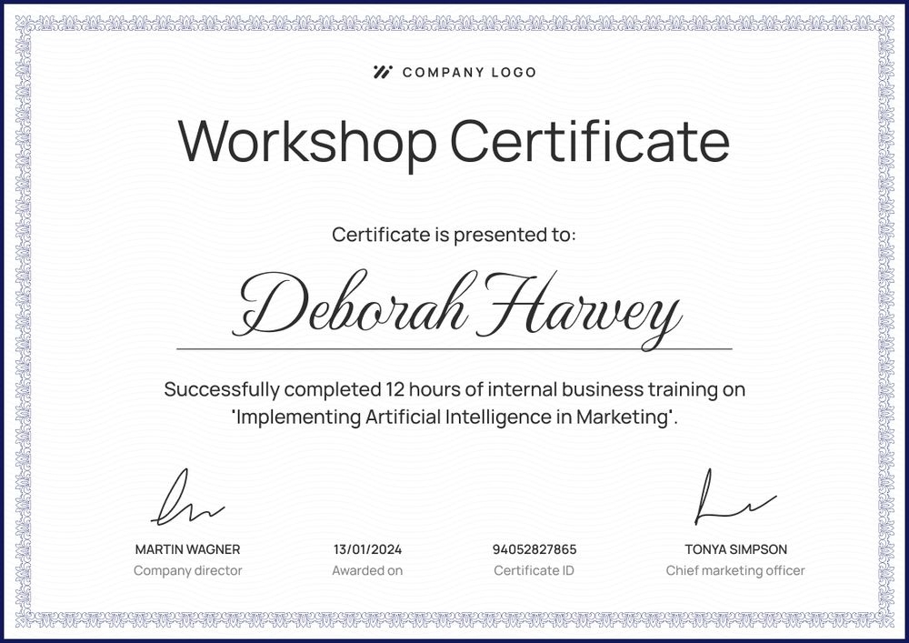 Classic and professional workshop certificate template landscape