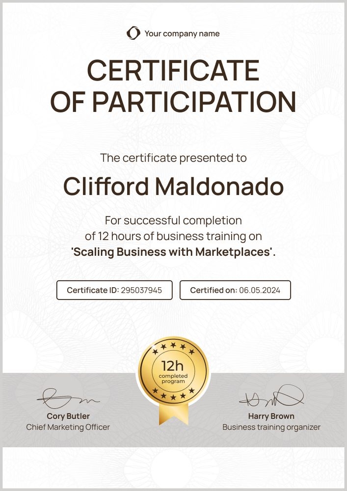 Organized and professional workshop certificate template portrait