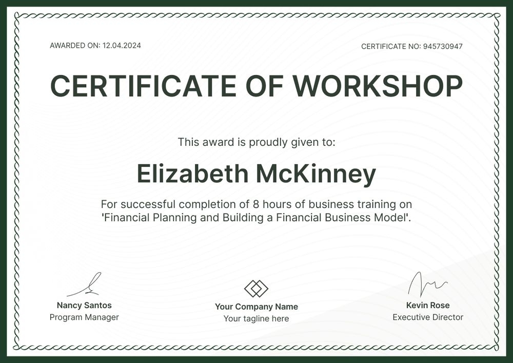 Plain and professional workshop certificate template landscape