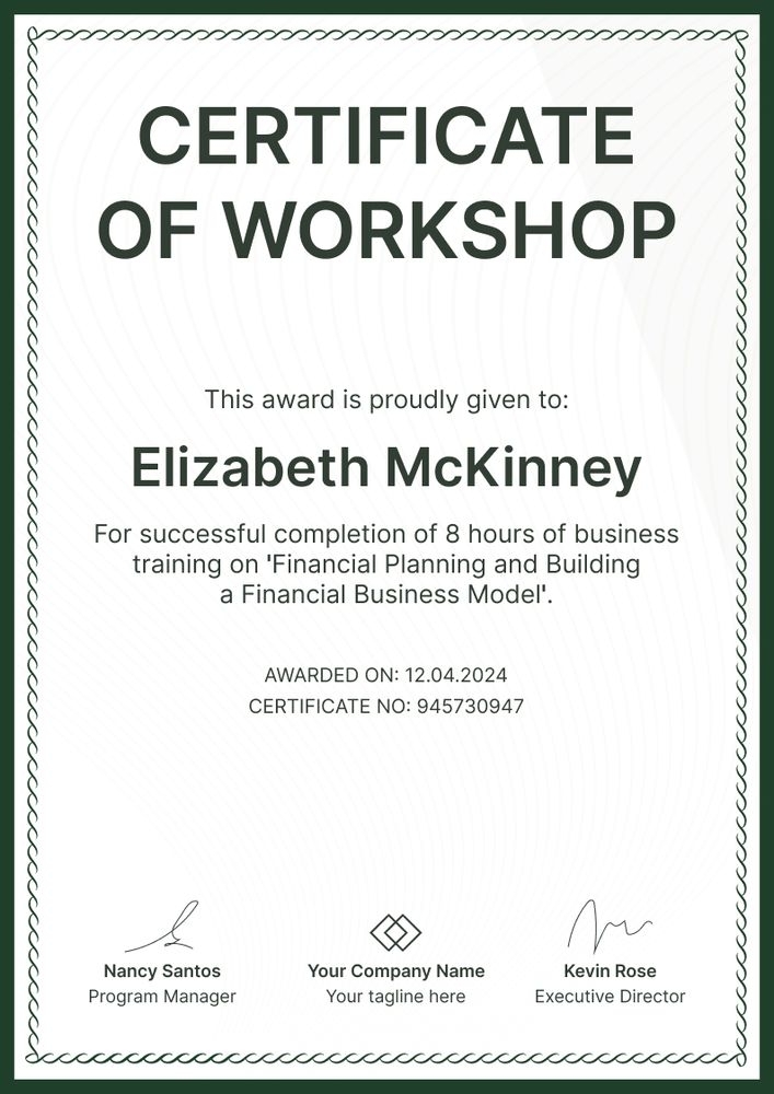 Plain and professional workshop certificate template portrait