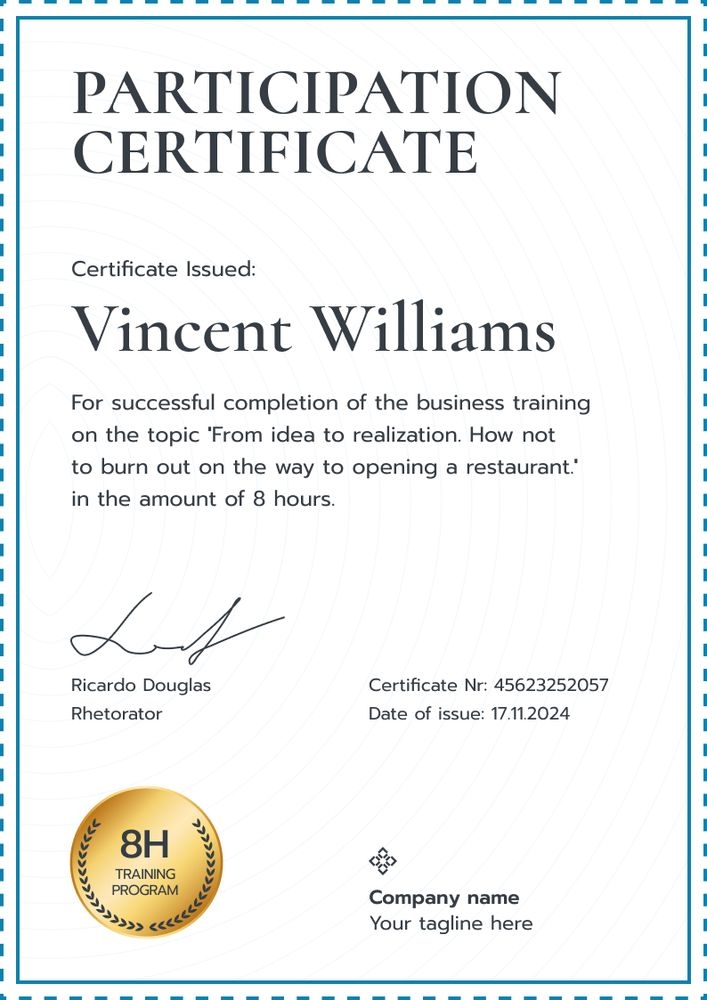 Delicate and professional workshop certificate template portrait