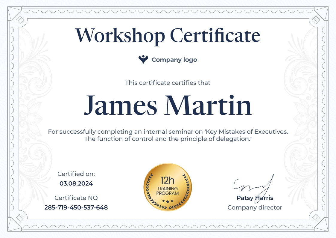 Slick and professional workshop certificate template landscape