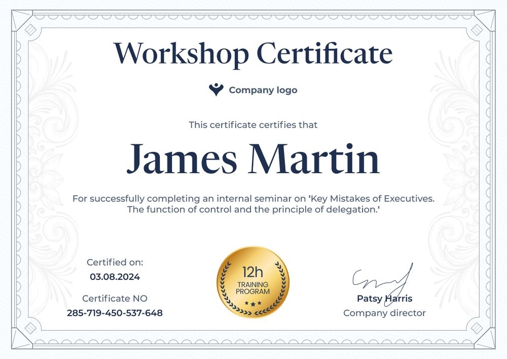 Slick and professional workshop certificate template landscape