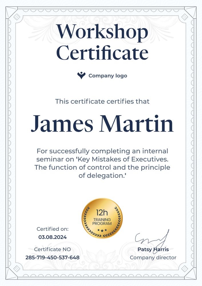Slick and professional workshop certificate template portrait