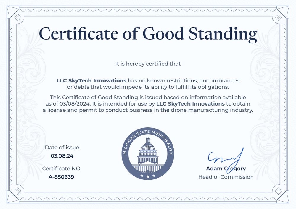 Respectable and professional certificate of good standing template landscape