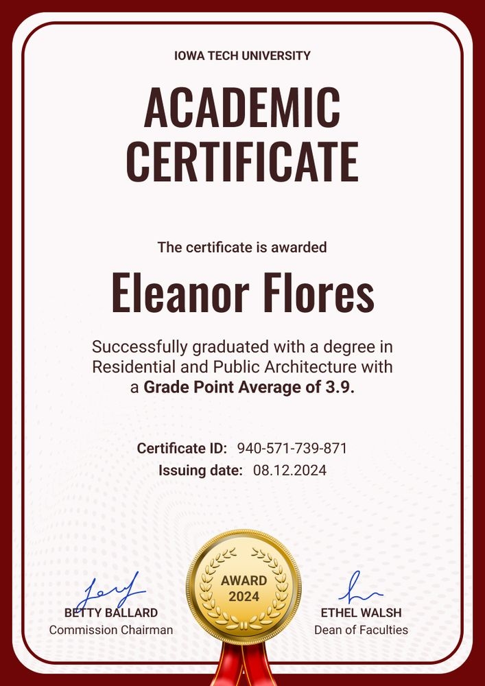 Straightforward and professional academic certificate template portrait