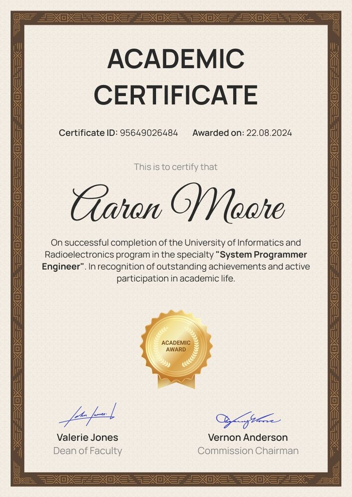 Basic and professional academic certificate template portrait