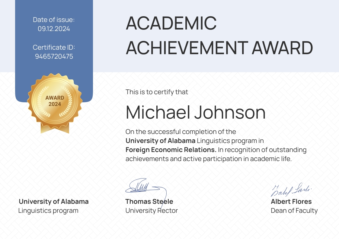 Minimalistic and professional academic certificate template landscape