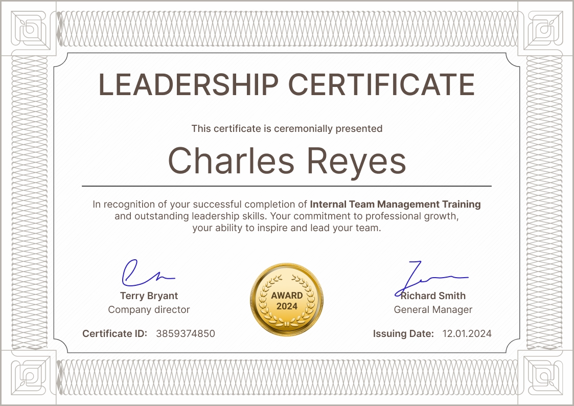 Classic and professional leadership certificate template landscape