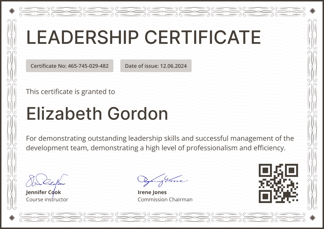 Verifiable and professional leadership certificate template landscape