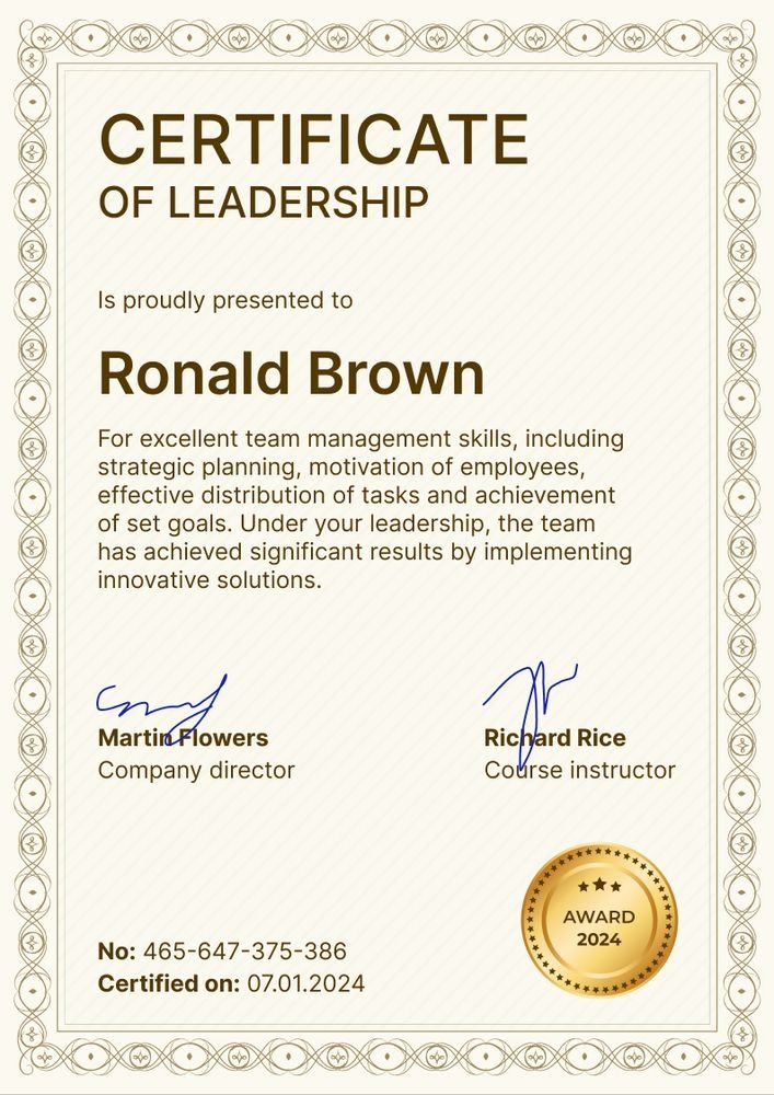 Fancy and professional leadership certificate template portrait