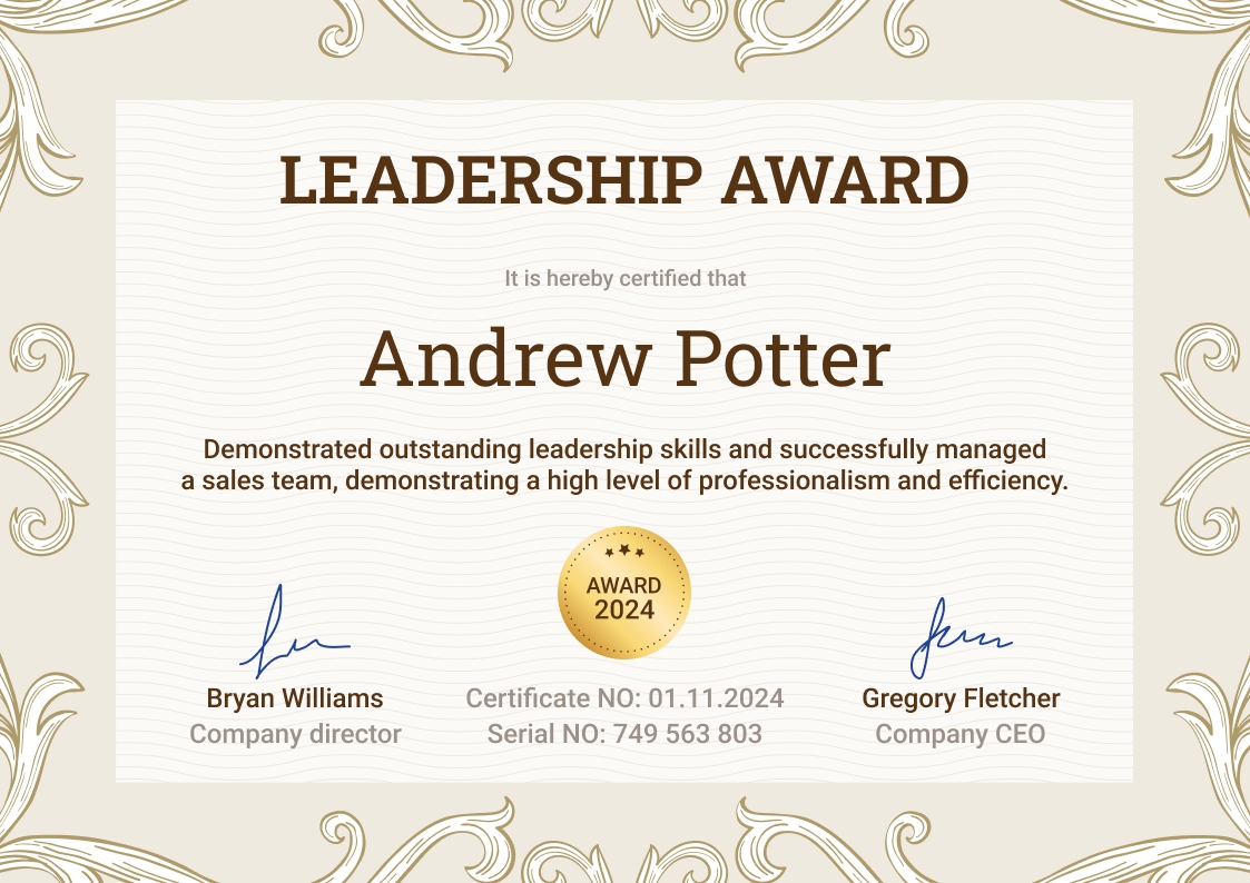 Impressive and professional leadership certificate template landscape