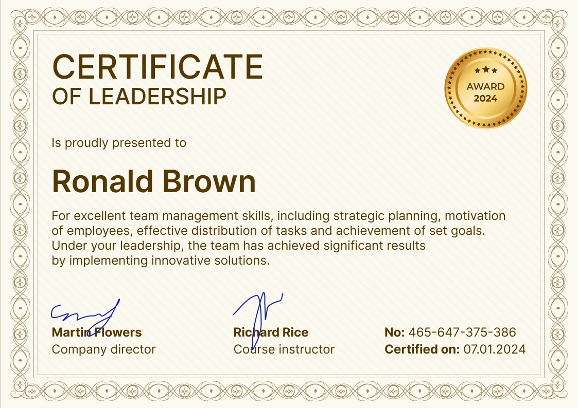 Fancy and professional leadership certificate template landscape