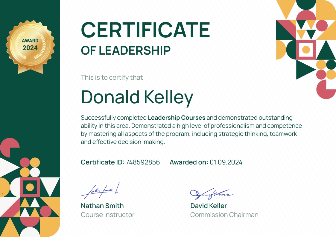 Artsy and professional leadership certificate template landscape