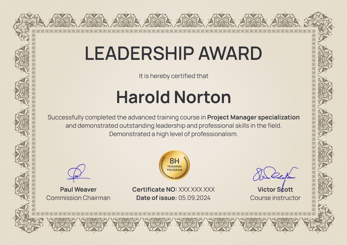 Exceptional and professional leadership certificate template landscape