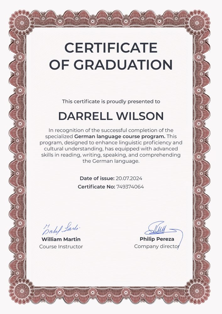 Ornate professional graduation certificate template portrait