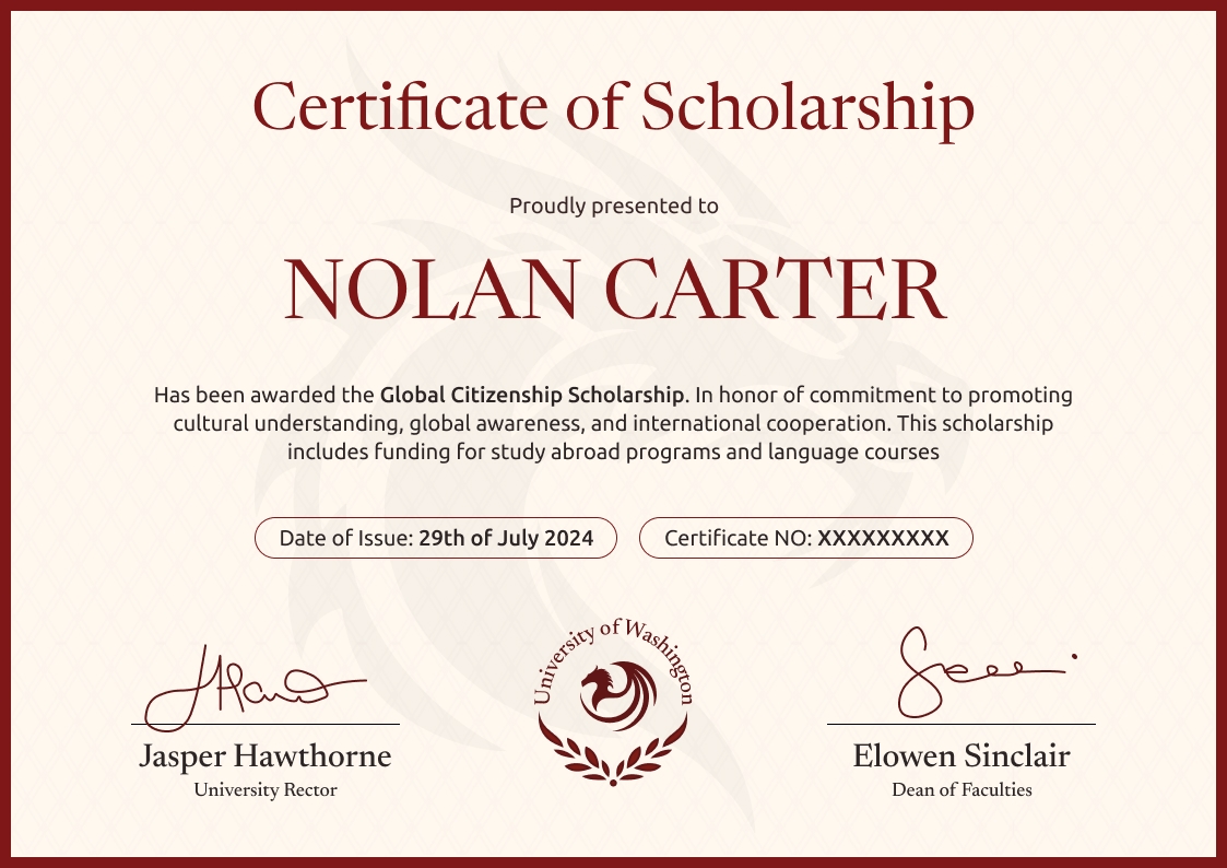 Elegant and professional scholarship certificate template landscape