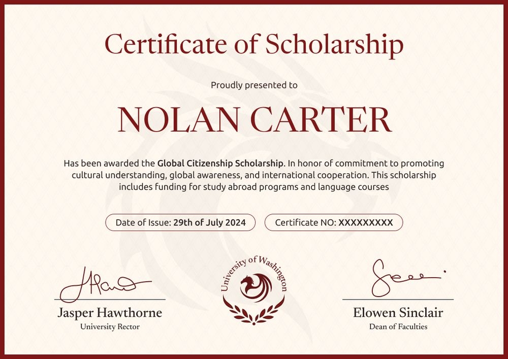 Elegant and professional scholarship certificate template landscape