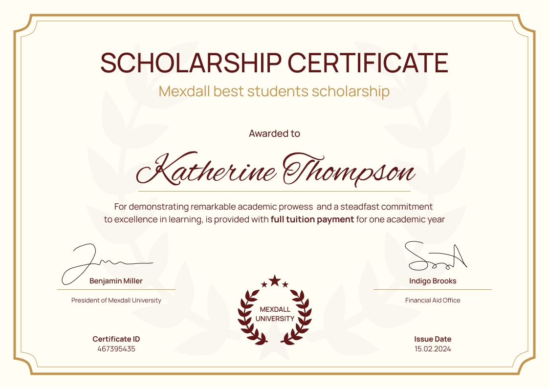 Refined and professional scholarship certificate template landscape