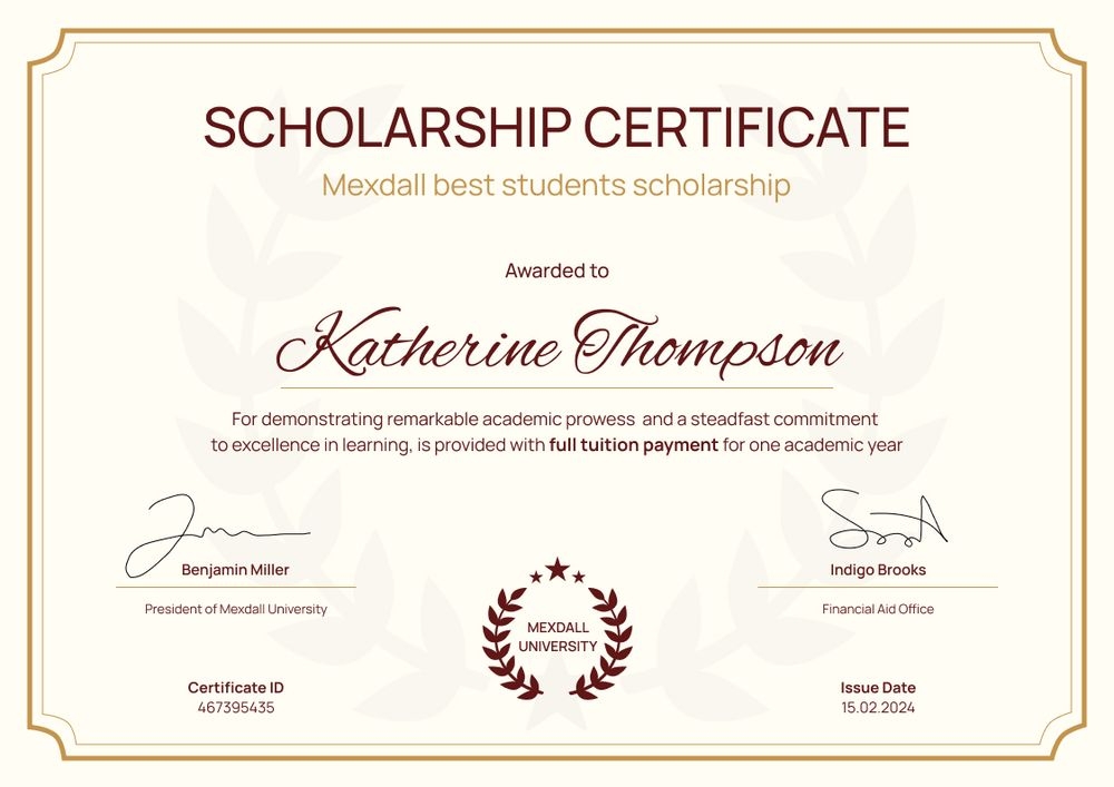 Refined and professional scholarship certificate template landscape