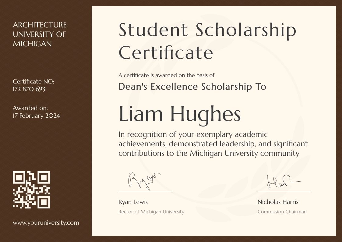 Dignified and professional scholarship certificate template landscape