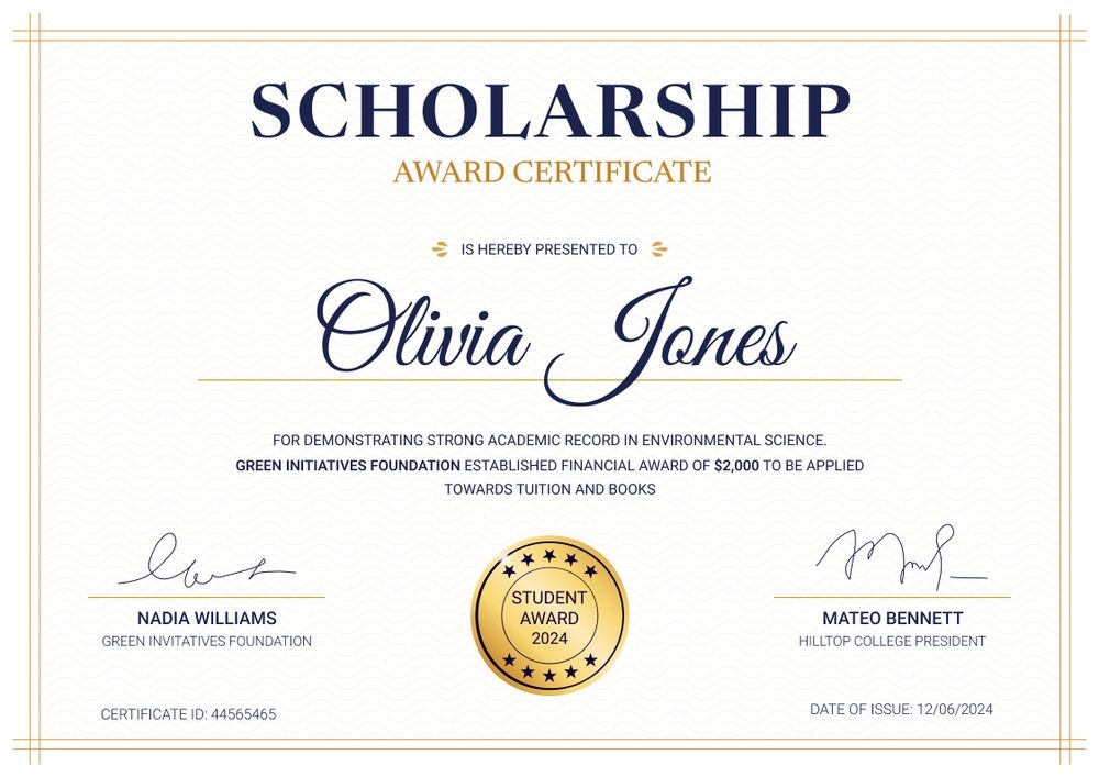 Graceful and formal scholarship certificate template landscape