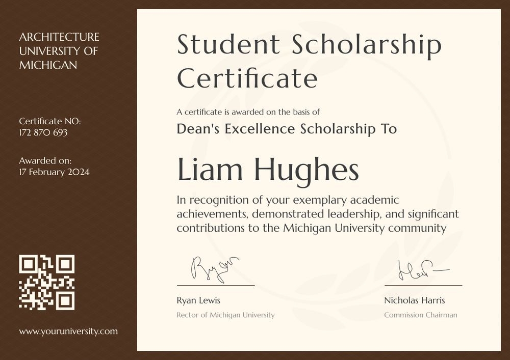 Dignified and professional scholarship certificate template landscape